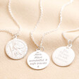 Personalised Sterling Silver Large St Christopher Pendant Necklaces with blackened and clean engraving against neutral coloured background
