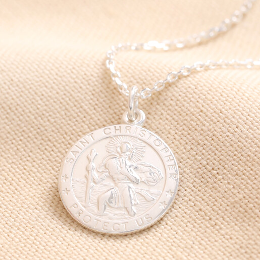 Front of Pendant Front of Personalised Sterling Silver Large St Christopher Pendant Necklace