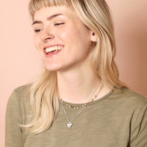 Model Shot of Pansexual Personalised Pride Symbol and Colourful Crystal Charm Necklace in Silver 