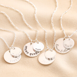 Personalised Sterling Silver Double Disc Charm Necklace