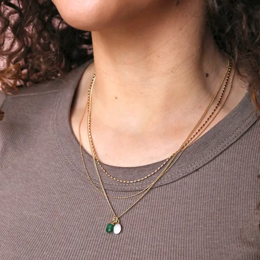 Close Up of Personalised Bail Birthstone Charm Necklace on Model