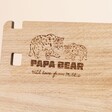 Close up of personalisation on Personalised Papa Bear Wooden Accessory Stand