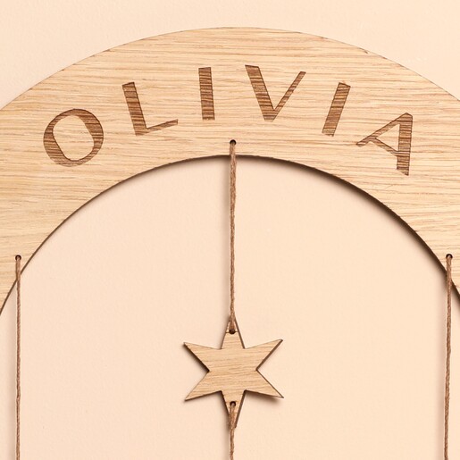 Personalisation Close Up of Banner on Personalised Wooden Moon Phase Wall Hanging
