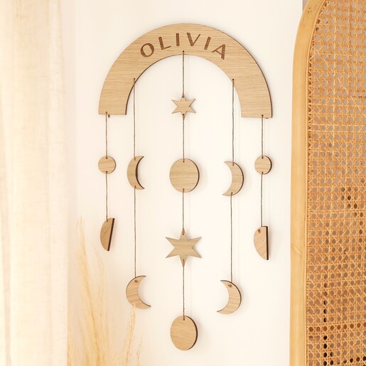 Lifestyle Shot Lifestyle shot of Personalised Wooden Moon Phase Wall Hanging