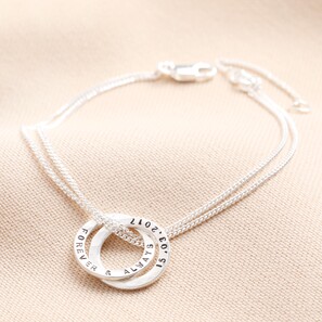 Personalised Sterling Silver Interlocking Hammered Rings Bracelet