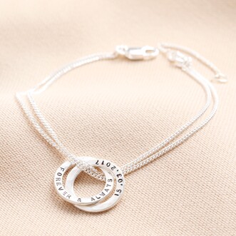 Personalised Sterling Silver Interlocking Hammered Rings Bracelet
