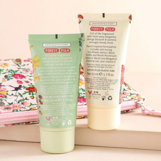 Back of Heathcote & Ivory Nathalie Lété Forest Folk Travel Wash Bag against neutral coloured background