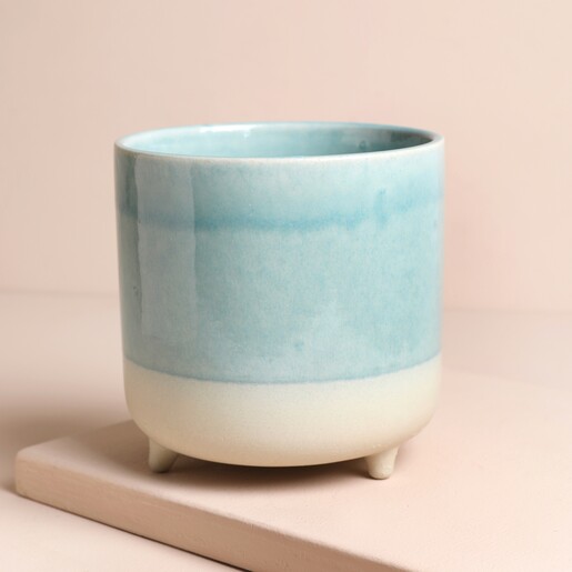 Ivyline Jolie Aqua Matte Reactive Standing Planter against neutral coloured backdrop