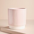 Ivyline Pink Striped Planter on a beige background