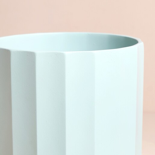 Close up of Ivyline Positano Medium Mint Geo Planter against beige backdrop