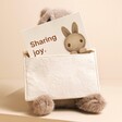Jellycat Messenger Bunny Soft Toy with card outside of envelope against beige backdrop