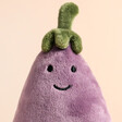 Close up of face on Jellycat Vivacious Vegetable Aubergine Soft Toy