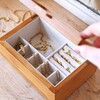 Model Lifting the Lid on the Medium Glass Top Wooden Jewellery Box