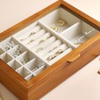 Large Personalised Birth Flower Glass Top Wooden Jewellery Box on Beige Background