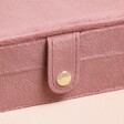 Close Up of Popper Fastening on Rose Pink Velvet Rectangular Travel Jewellery Case