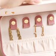 Close Up of Necklace Hooks in Rose Pink Velvet Rectangular Travel Jewellery Case