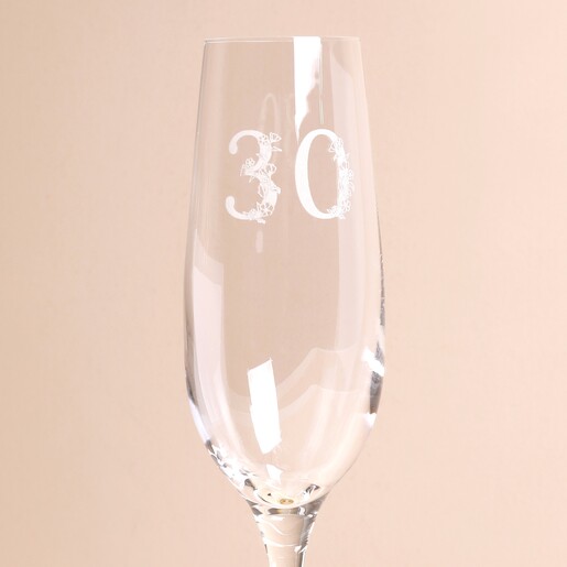 Close up of personalisation on Personalised Milestone Age Champagne Glass