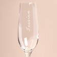 Close up of personalisation on Personalised Name Champagne Glass