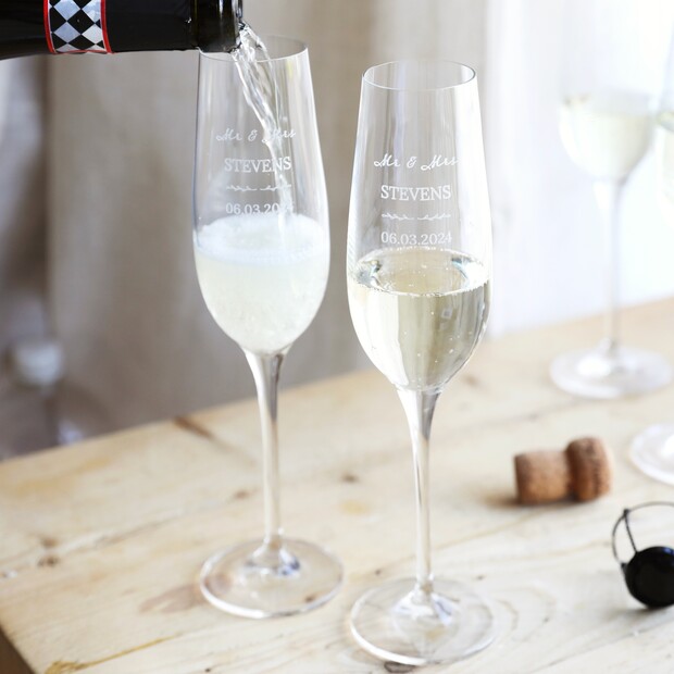 Set of 2 Personalised Wedding Champagne Glasses Set of 2 Personalised Wedding Champagne Glasses
