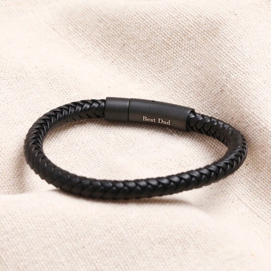 Men's Best Dad Leather Bracelet in Black 