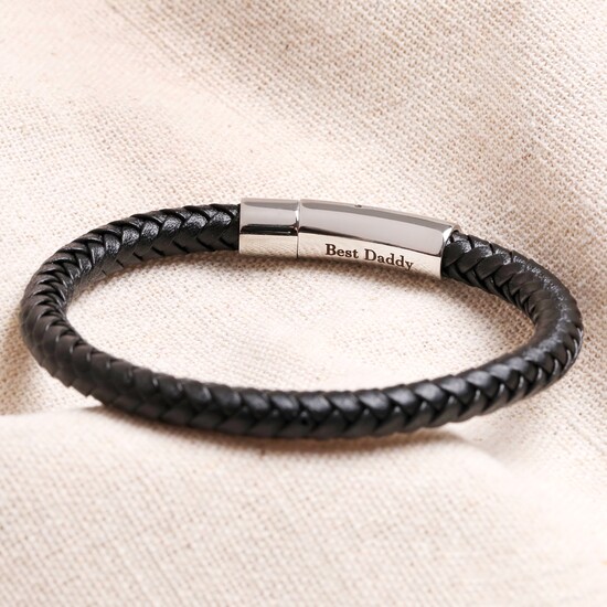 Men's Best Daddy Black Leather Bracelet 