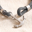 Close up of anchor charm on Men's Grey Rope and Anchor Bracelet