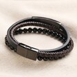 Personalised Men's Onyx Bead and Leather Triple Layered Bracelet on Beige Fabric