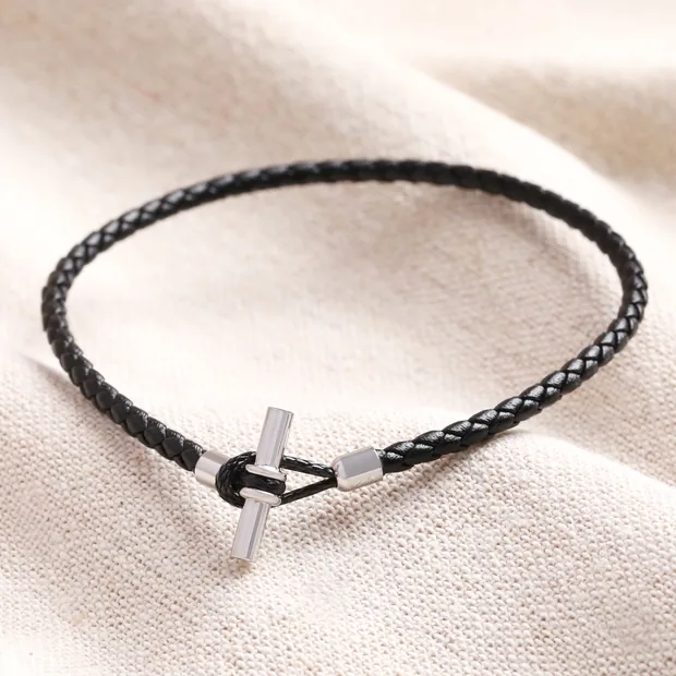 Personalised Men's Braided Vegan Leather T-Bar Bracelet Personalised Men's Braided Vegan Leather T-Bar Bracelet in three colours