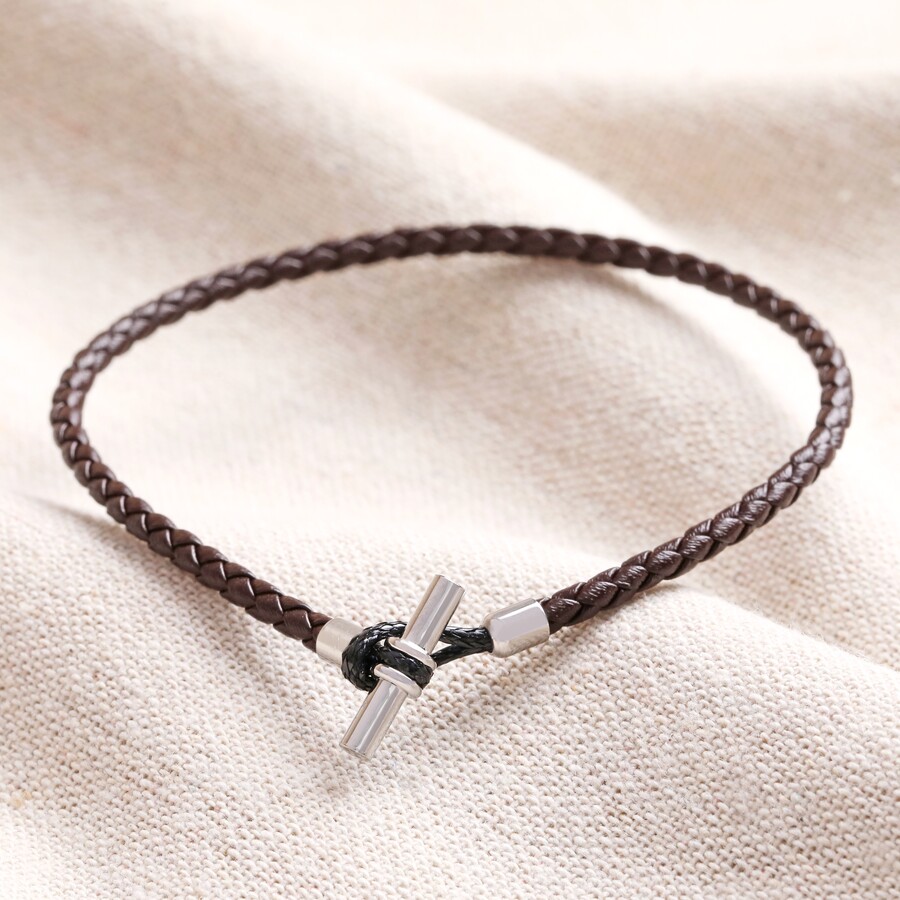Brizberry Titanium Steel & Vegan Leather Bracelet For Men - Magnetic Clasp, 8" Length, Micro Insert Design