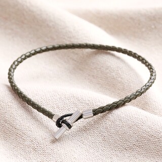 Men's Vegan Leather T-Bar Bracelet in Khaki