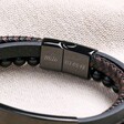 Close up of personalisation on Personalised Clasp Men's Onyx Bead and Leather Triple Layered Bracelet