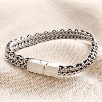 Personalised Men's Stainless Steel Black Cord Woven Chain Bracelet
