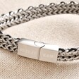 Close Up of Engraving on Personalised Men's Stainless Steel Black Cord Woven Chain Bracelet