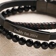 Close Up of Personalisation on Personalised Men's Onyx Bead and Leather Triple Layered Bracelet