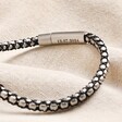 Close Up of Personalised Clasp on Personalised Men's Stainless Steel Silver and Black Ball Chain Bracelet