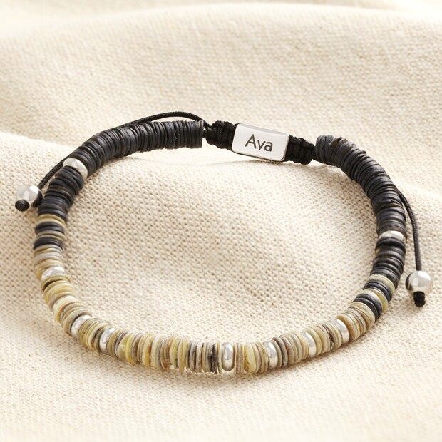 Personalised Men's Stainless Steel Shell Beaded Cord Bracelet Personalised Men's Stainless Steel Shell Beaded Cord Bracelet