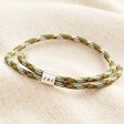 Personalised Men's Pull Cord Rope Bracelet in Khaki on Neutral Fabric