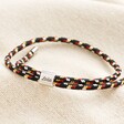 Personalised Men's Pull Cord Rope Bracelet in Black on Neutral Fabric