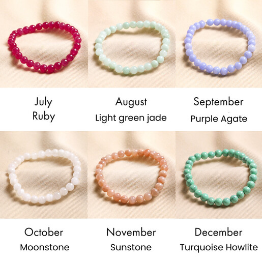 Birthstone Semi-Precious Stone Beaded Bracelet birthstone collage july to december