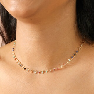 Colourful Semi-Precious Stone Tiny Droplet Necklace in Gold