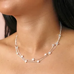 Double Chain and Star Charm Necklace in Silver
