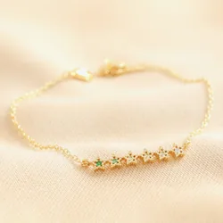 Green Ombre Crystal Star Bar Bracelet in Gold