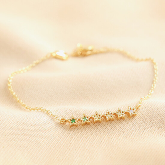 Green Ombre Crystal Star Bar Bracelet in Gold