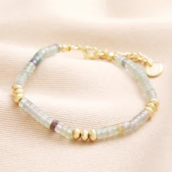 Green Semi-Precious Stone Heishi Beaded Bracelet in Gold