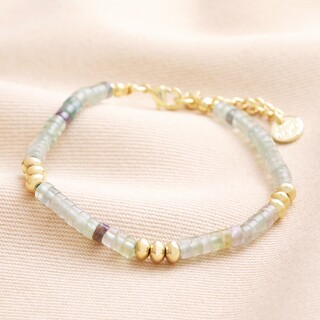 Green Semi-Precious Stone Heishi Beaded Bracelet in Gold	