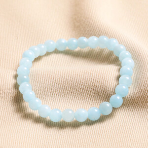 March Blue Jade Semi-Precious Beaded Stretch Bracelet