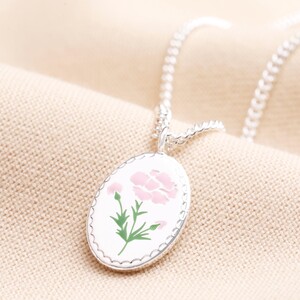 Meaningful Word Enamel Flower Pendant Necklace in Silver