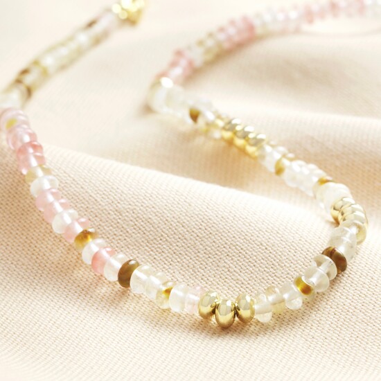 Mixed Rondelle Stone Beaded Necklace in Gold