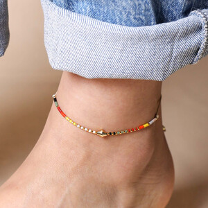 Multicoloured Miyuki Bead Cord Anklet in Gold