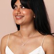 Personalised Interlocking Hearts Necklace on Model in Silver 